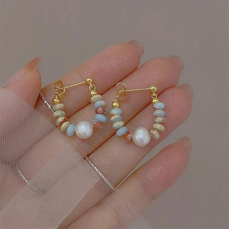 Stud Earrings with Pearl and Stones