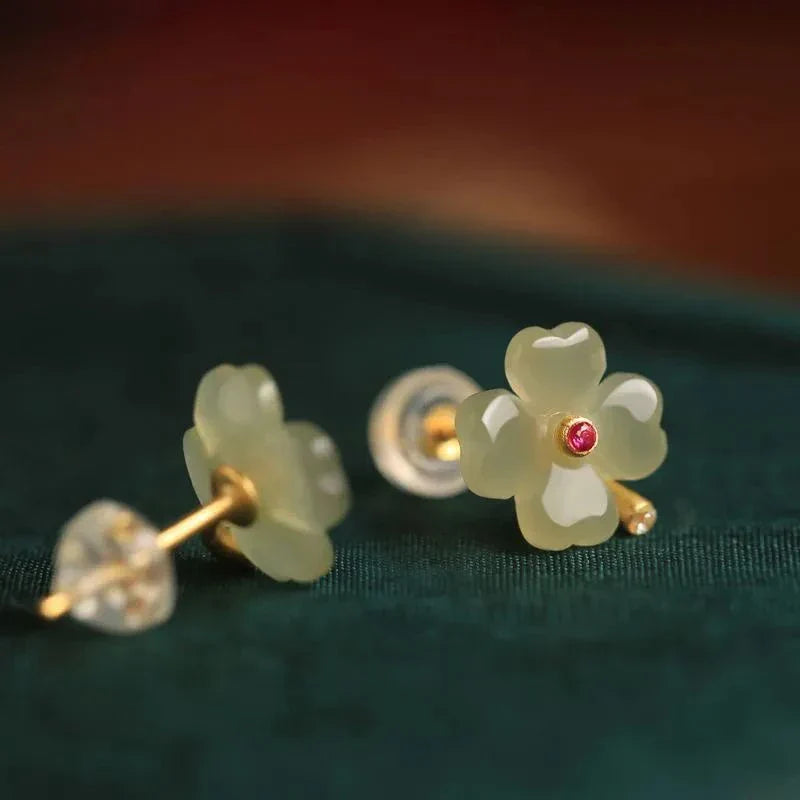 Stud Earrings with Four-Leaf Clover