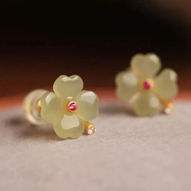 Stud Earrings with Four-Leaf Clover