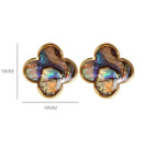 Stud Earrings with Four-Leaf Clover in Natural Stone