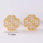 Stud Earrings with 4-Leaf Clover in Zircon