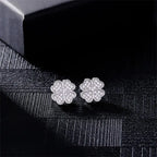 Stud Earrings with 4-Leaf Clover in Silver Zircon