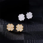 Stud Earrings with 4-Leaf Clover in Gold Zircon