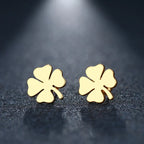 Stud Earrings with Four-Leaf Clover Lucky Charm Gold