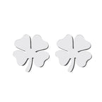 Stud Earrings with Four-Leaf Clover Lucky Charm Silver
