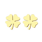 Stud Earrings with Four-Leaf Clover Lucky Charm Gold