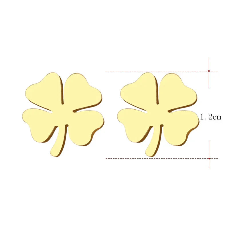 Stud Earrings with Four-Leaf Clover Lucky Charm