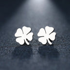 Stud Earrings with Four-Leaf Clover Lucky Charm Silver