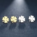 Stud Earrings with Four-Leaf Clover Lucky Charm Gold