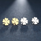 Stud Earrings with Four-Leaf Clover Lucky Charm Gold