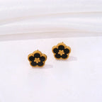 Stud Earrings with 5-Leaf Clover Black