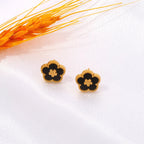 Stud Earrings with 5-Leaf Clover Black