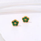 Stud Earrings with 5-Leaf Clover Green