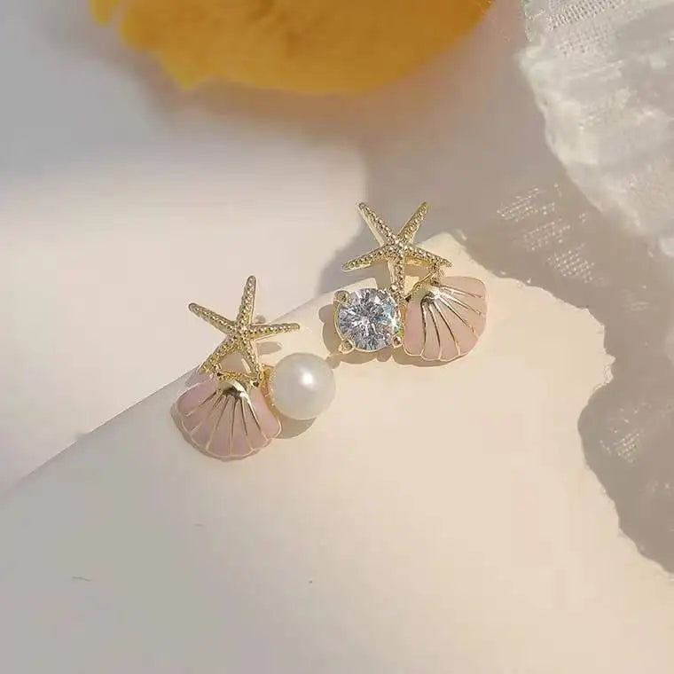 Stud Earrings Shells and Pearl