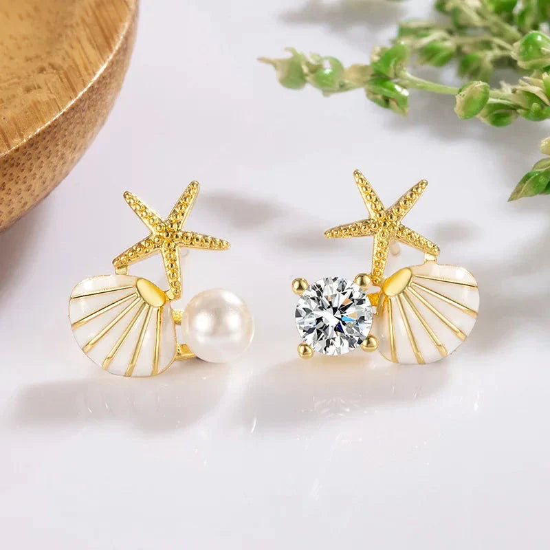 Stud Earrings Shells and Pearl