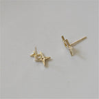 Double Star Stud Earrings with Gold Zircon