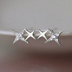 Double Star Stud Earrings with Silver Zircon