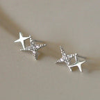 Double Star Stud Earrings with Silver Zircon