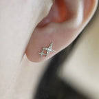 Double Star Stud Earrings with Silver Zircon
