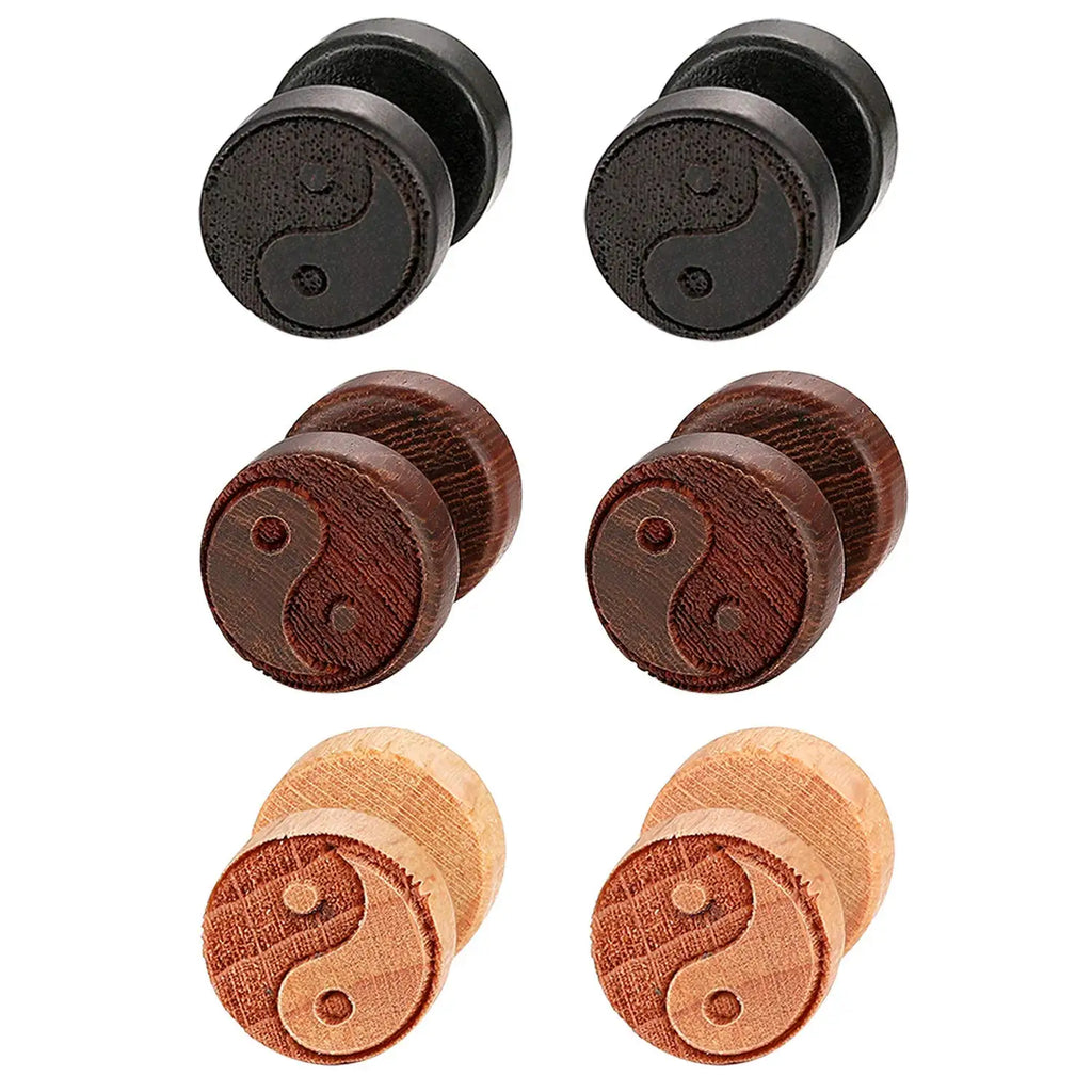 Black Yin Yang Wooden Stud Earrings