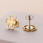 Four-Leaf Clover Leaf Stud Earrings gold