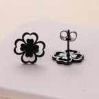 Four-Leaf Clover Leaf Stud Earrings black