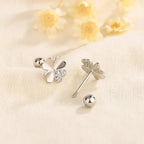 Four-Leaf Clover Leaf Stud Earrings with Zircon