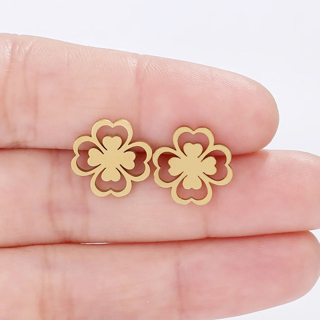 Four-Leaf Clover Leaf Stud Earrings gold