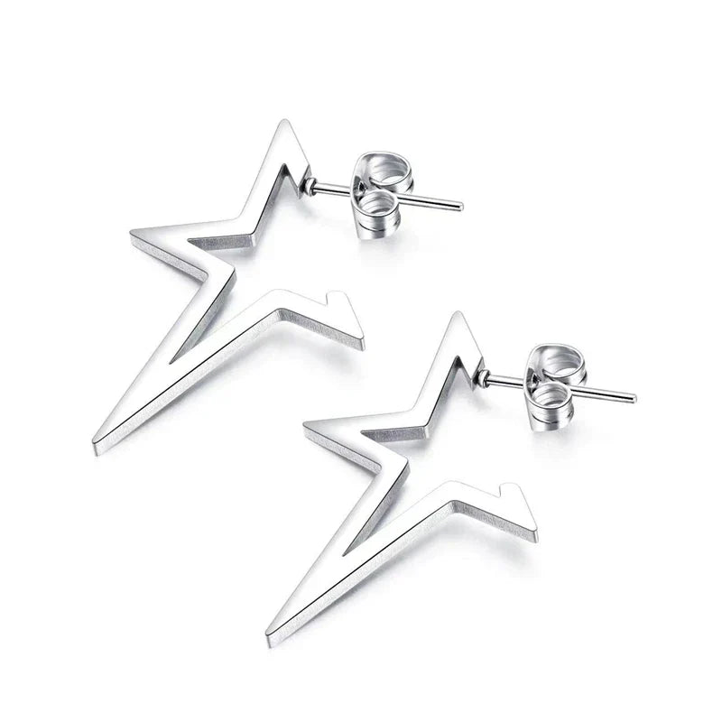 Star Stud Earrings Punk Style Silver