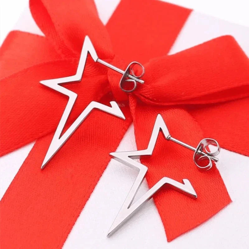Star Stud Earrings Punk Style Silver
