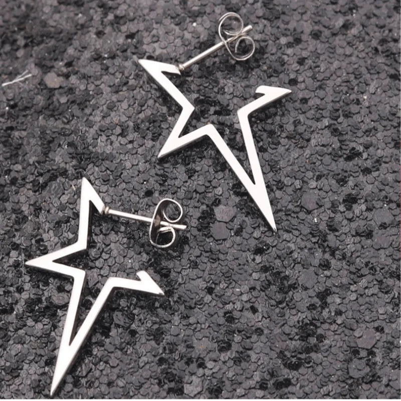 Star Stud Earrings Punk Style Silver