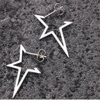 Star Stud Earrings Punk Style Silver