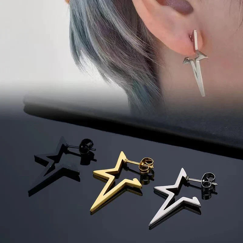 Star Stud Earrings Punk Style Silver