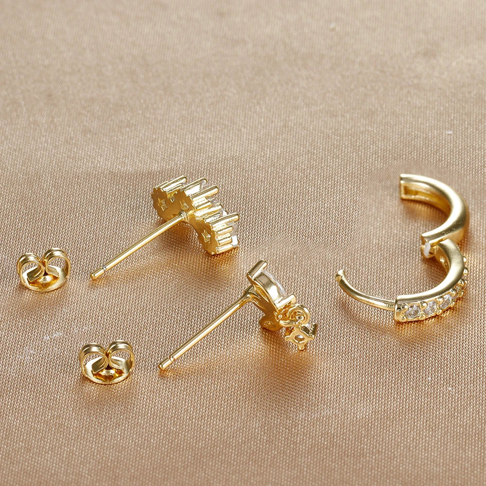 Star Stud Earrings in Zircon for Women Gold