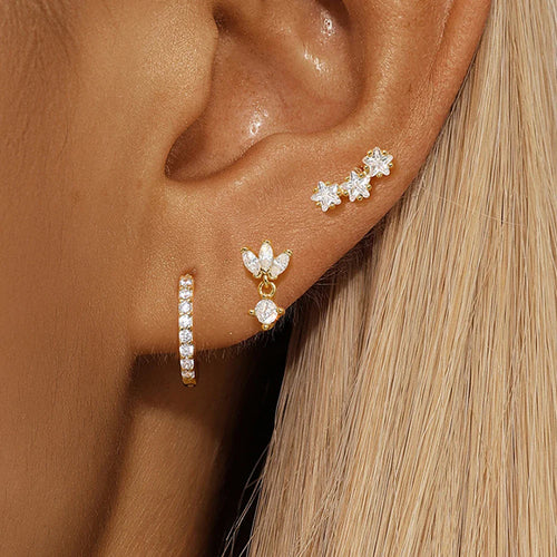 Star Stud Earrings in Zircon for Women Gold