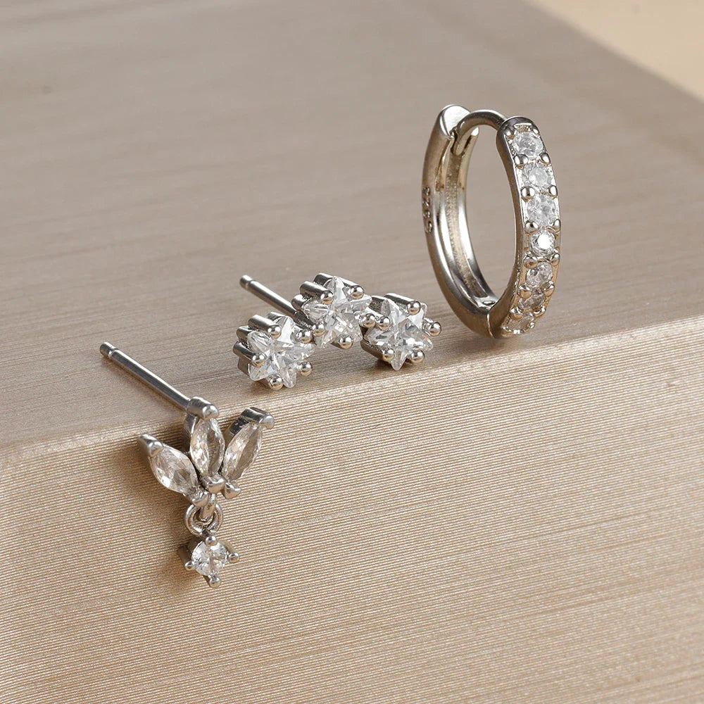 Star Stud Earrings in Zircon for Women Silver