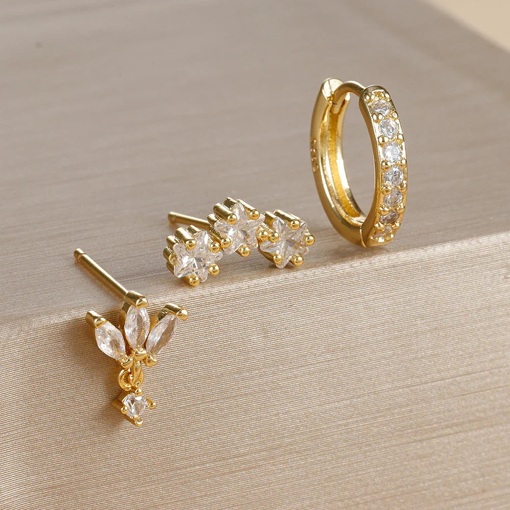 Star Stud Earrings in Zircon for Women Gold