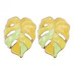 Yellow Palm Leaf Stud Earrings