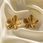 Gold Open Five-Petal Flower Stud Earrings