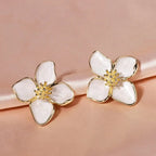 Hibiscus Flower Stud Earrings with White Pearly Petals