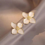 Hibiscus Flower Stud Earrings with White Pearly Petals