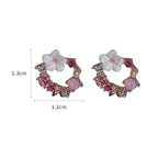 Stud Earrings Flower and Pink Pearl