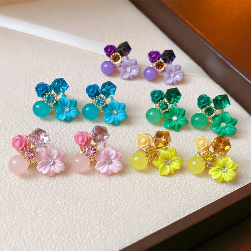 Stud Earrings Flower and Purple Pearl 1