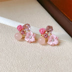 Stud Earrings Flower and Pink Pearl 1