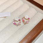Stud Earrings Flower and Pink Pearl
