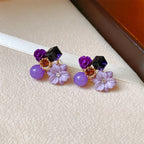 Stud Earrings Flower and Purple Pearl 1