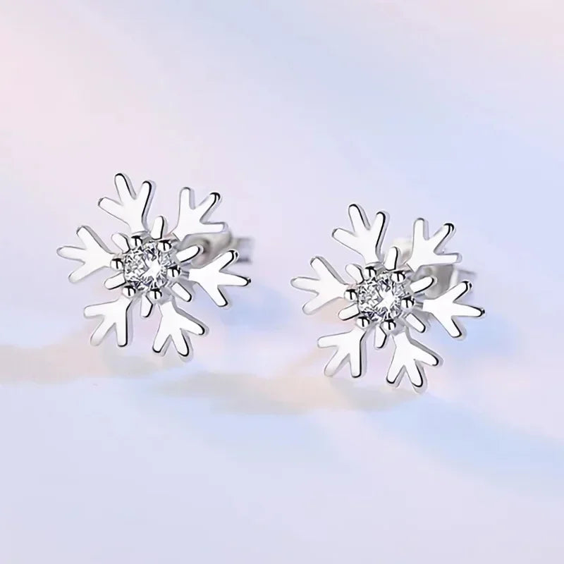 Snowflake Stud Earrings with Zircon