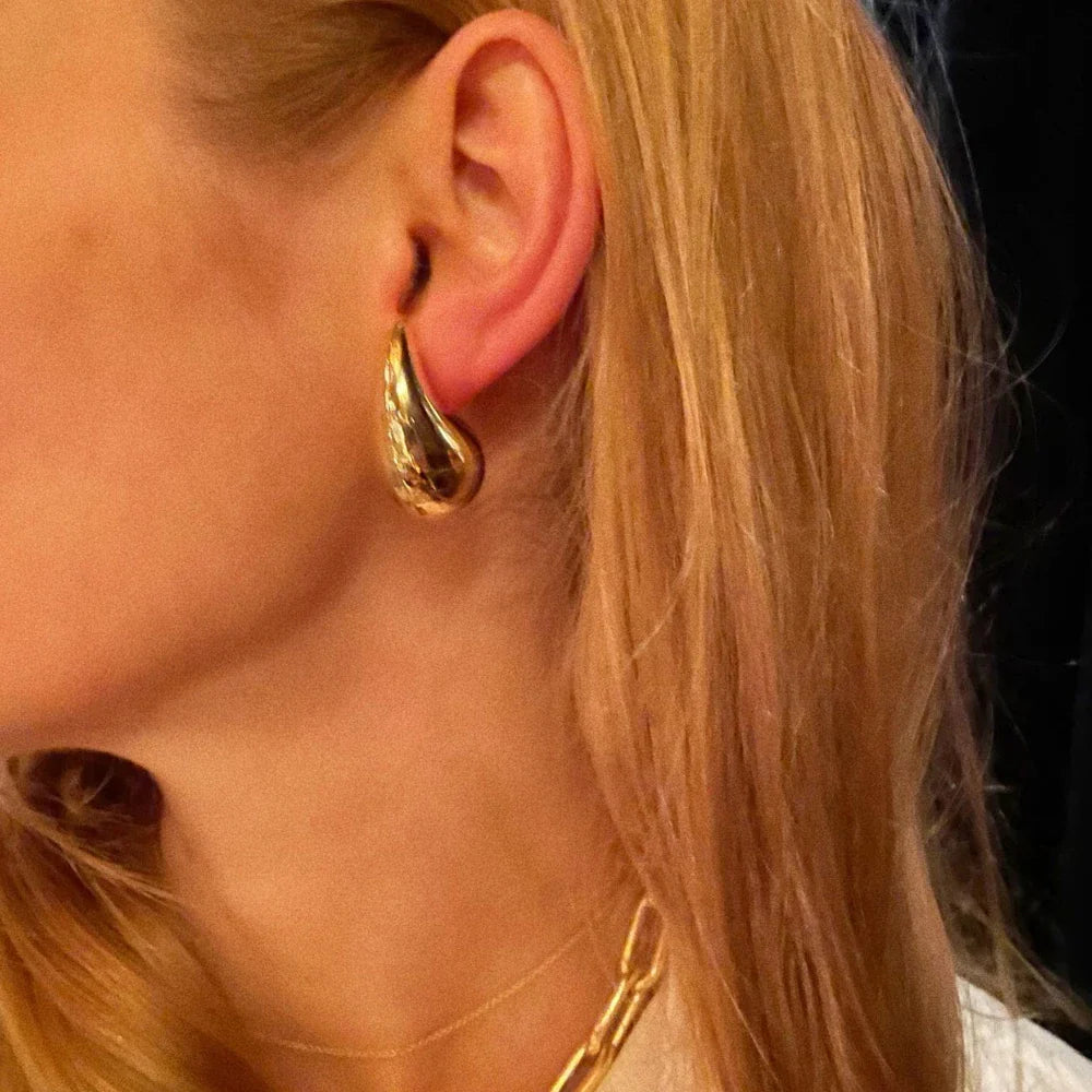 Gold Water Drop Stud Earrings