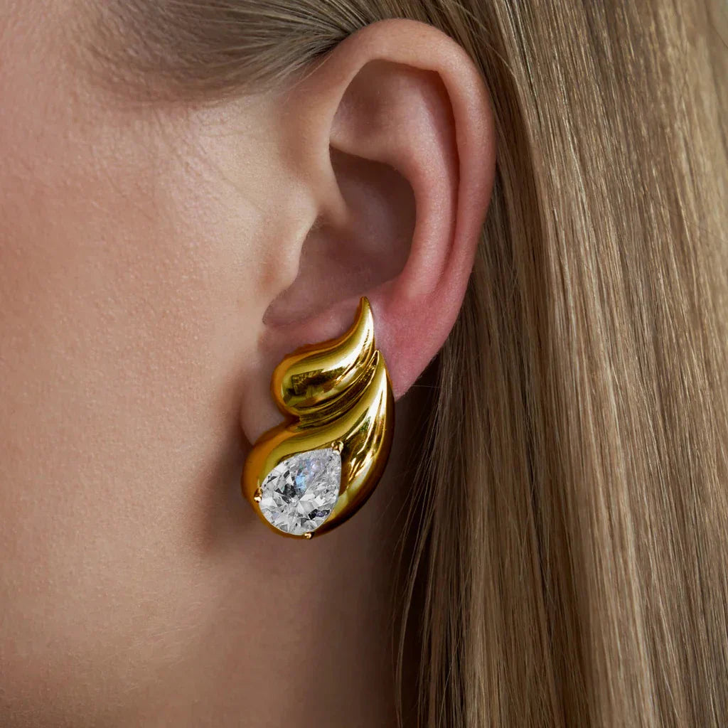 Stud Earrings Water Drop and Rhinestones