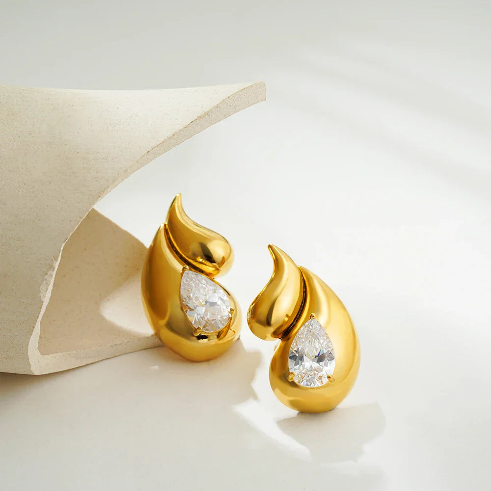 Stud Earrings Water Drop and Rhinestones